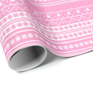 White And Pink Nordic Sweater Christmas Pattern Wrapping Paper