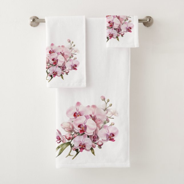 White and Pink Orchid Bath Towel Set (Insitu)