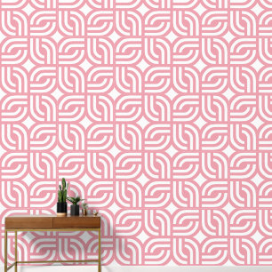 White and pink ornamental geometric tile wallpaper