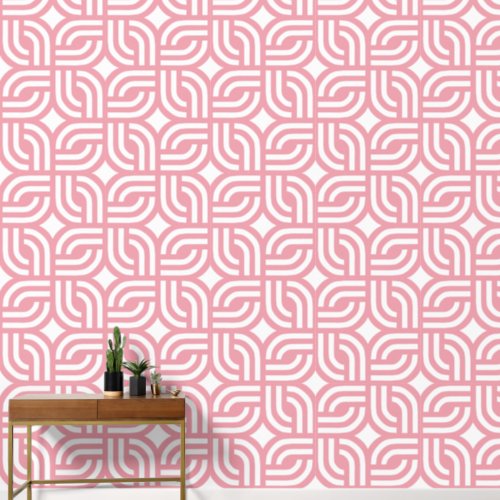 White and pink ornamental geometric tile wallpaper 