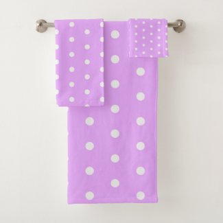 White and pink polka dot, retro geometric pattern bath towel set