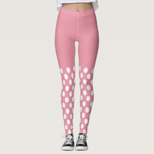 White and Pink Polka Dots Leggings