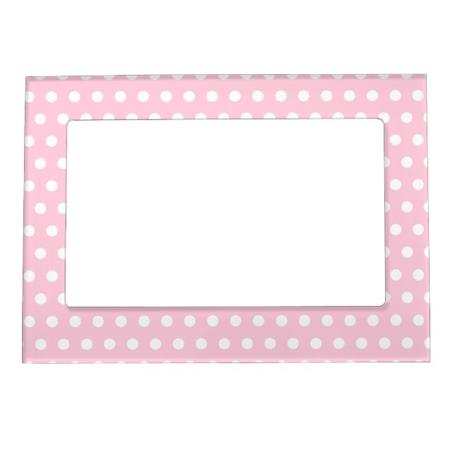 White and Pink Polka Dots Pattern. Magnetic Frame (Front)