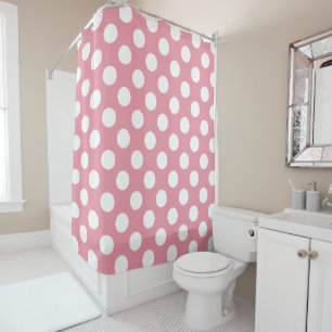 White and pink Polka Dots Shower Curtain