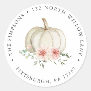 White and Pink Pumpkin Return Address Classic Round Sticker
