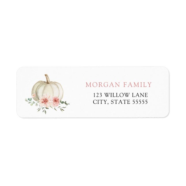 White and Pink Pumpkin Return Address Label (Front)