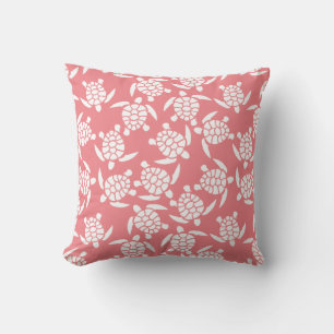 White And Pink Repeat Motif   Sea Turtle Pattern Throw Pillow