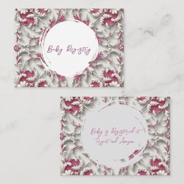 White and Pink Rococo Style Girl Baby Registry Enclosure Card (Front/Back)