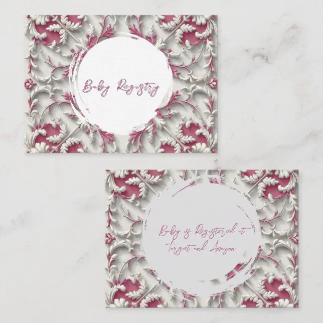 Blank Rococo Card White and Pink Rococo Style Girl Baby Registry Enclosure Card | Zazzle