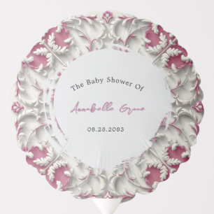 White and Pink Rococo Style Girl Baby Shower Balloon