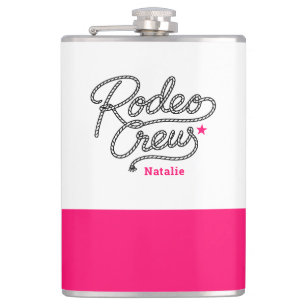White and Pink Rodeo Crew Western Bachelorette Flask