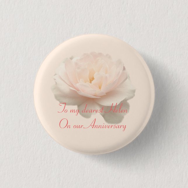 White and pink rose plate button (Front)