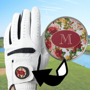 White and Pink Roses Floral Custom Monogram Golf Glove