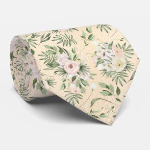 White and Pink Roses On Foil Background Neck Tie