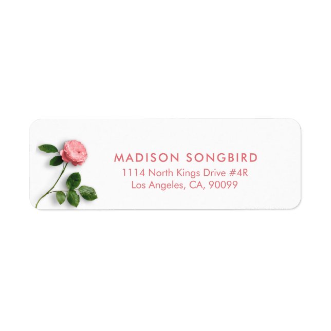White and pink single rose label (Front)