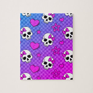 White and pink skull and hearts pattern jigsaw puzzle