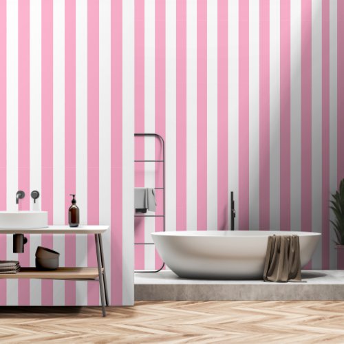 White and pink striped classic peel and stick wallpaper 