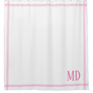 White and Pink Striped Custom Initials Shower Curtain