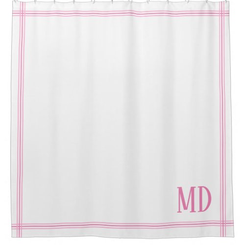  White and Pink Striped Custom Initials Shower Curtain