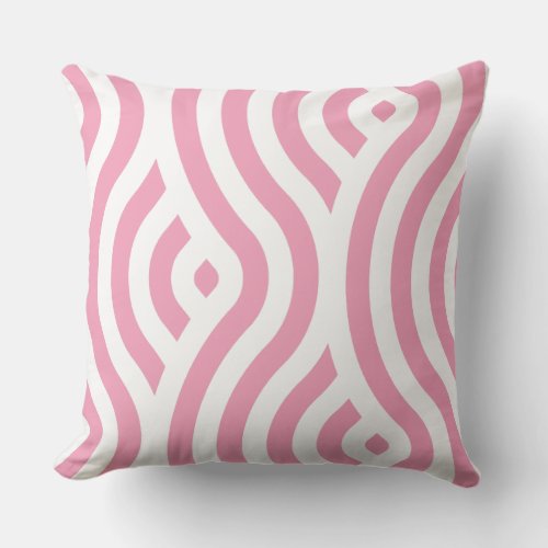 White and Pink Striped Wave Pattern Throw Pillow