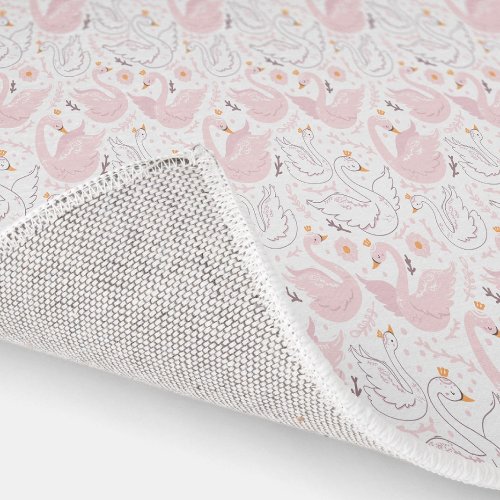 White and Pink Swans White Background Girls Room Rug