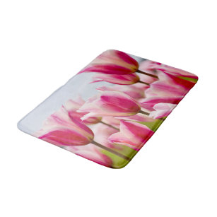 White and pink tulips   bath mat