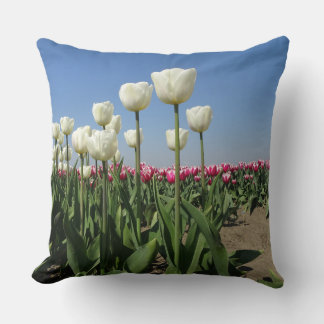 White and Pink Tulips Field Throw Pillow