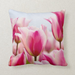 White and pink tulips   throw pillow