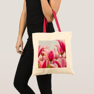 White and pink tulips   tote bag