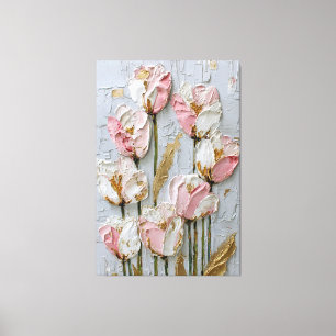 White and Pink Tulips with Gold Texture Abstract  Canvas Print