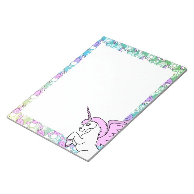 White and Pink Unicorn Girly Notepad (Angled)
