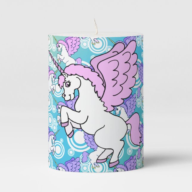 White and Pink Unicorn Pillar Candle (Front)