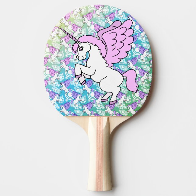 White and Pink Unicorn Ping-Pong Paddle (Front)