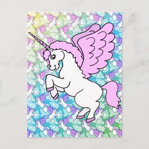 White and Pink Unicorn Postcard