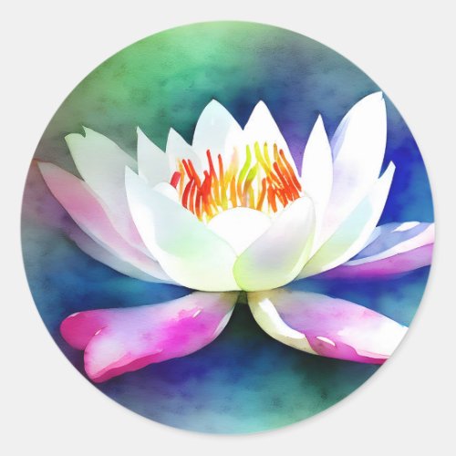 White and pink water lily classic round sticker