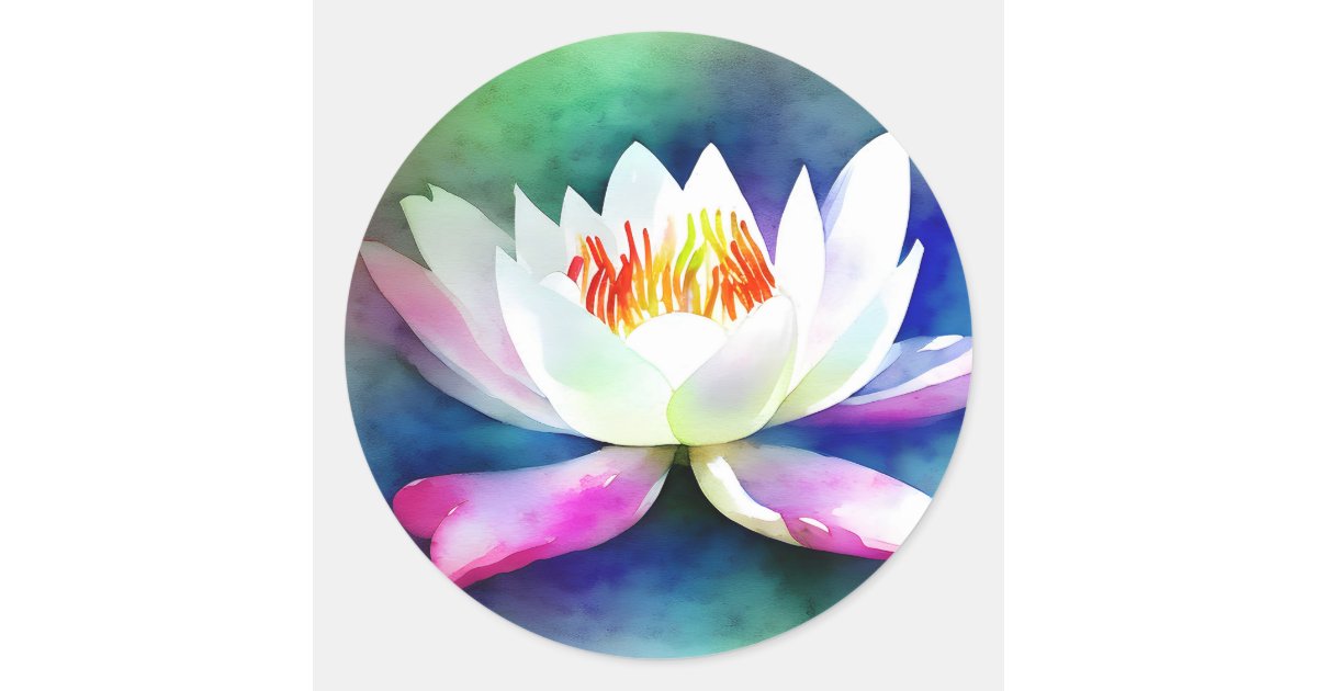 White and pink water lily classic round sticker | Zazzle