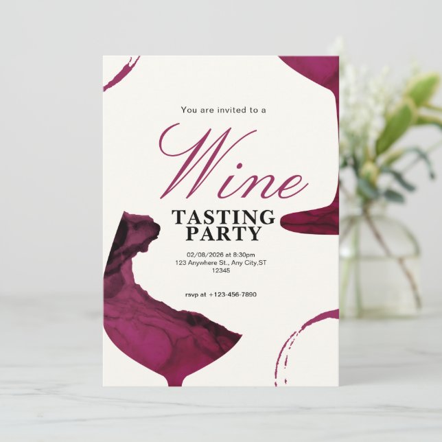 White and Pink Wine Tasting Party Invitation (Standing Front)