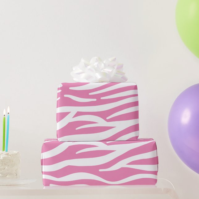 White and Pink Zebra Stripes Wrapping Paper (Party Gifts)