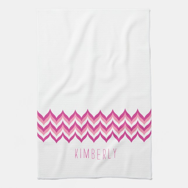 White And Pink Zigzag Chevron Kitchen Towel (Vertical)