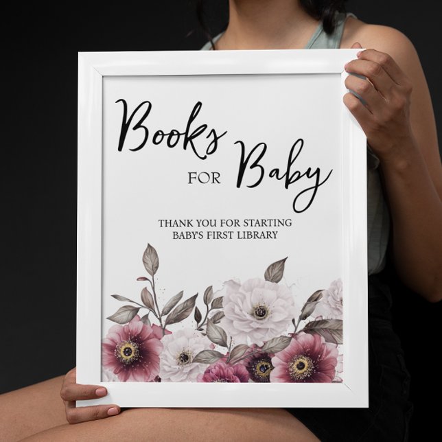 White and Plum Floral Books for Baby Sign (Creator Uploaded)