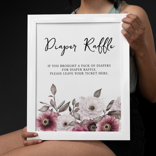 White and Plum Floral Diaper Raffle Baby Shower Poster (Creator Uploaded)