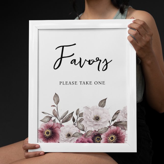 White and Plum Floral Favors Baby Sign (Creator Uploaded)