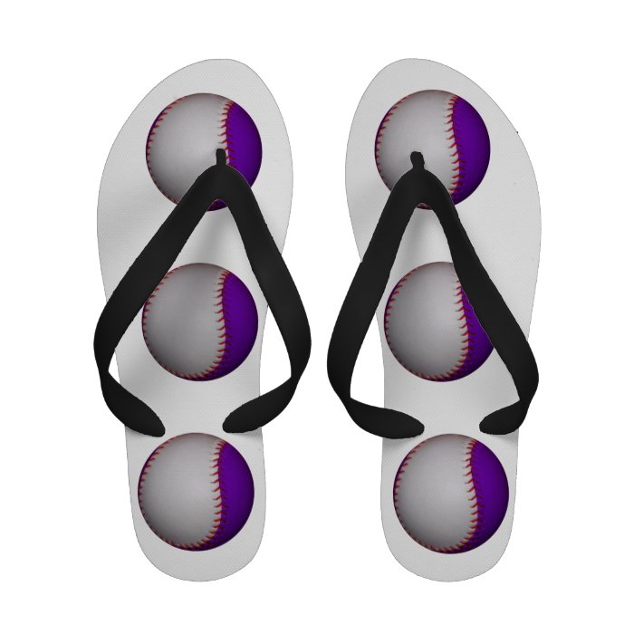 White and Purple Baseball / Softball Flip Flops