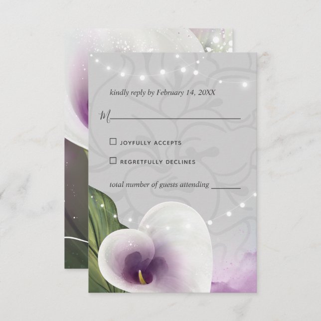 White and Purple Calla Lily Elegant Watercolor RSVP Card (Front/Back)