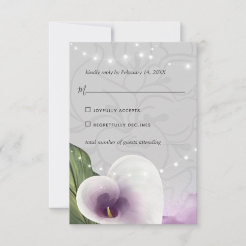 White and Purple Calla Lily Elegant Watercolor RSVP Card