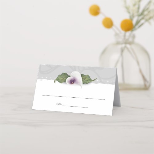 White and Purple Calla Lily Wedding Elegant Floral Place Card