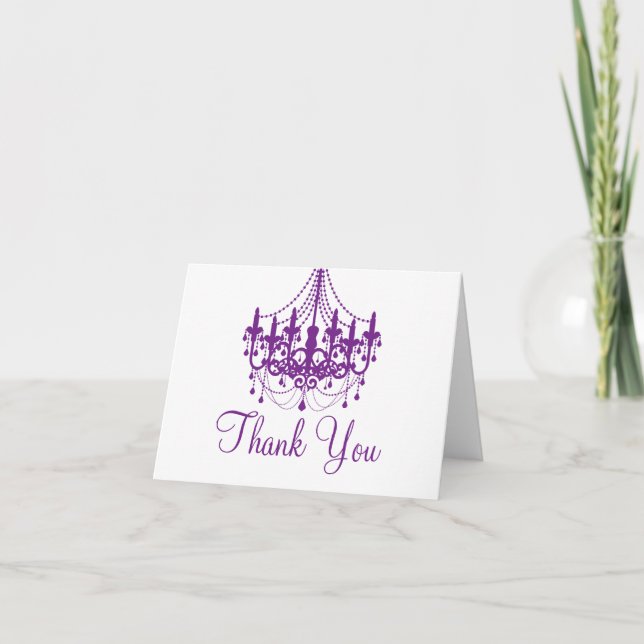 White and Purple Chandelier Thank You Note (Front)