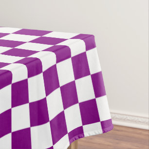 White and purple checkered check cotton dining tablecloth