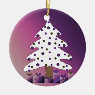 White and Purple Christmas Tree Ceramic Ornament