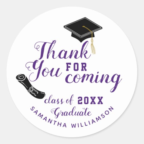 White and Purple Class of 2023 Graduate Thank You Classic Round Sticker